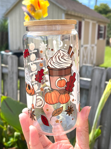 READY TO SHIP: Fall theme 16 oz. Glass Tumbler