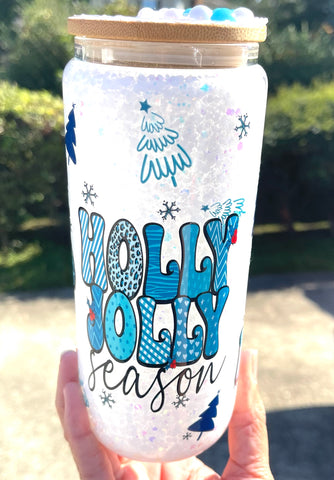Holly Jolly Season 20 oz. Glass Snow Globe Tumbler