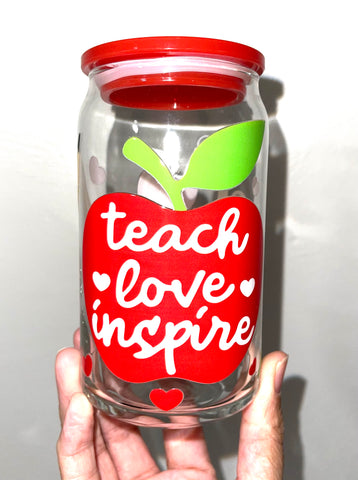 Teach, Love, Inspire 16 oz. Glass Tumbler