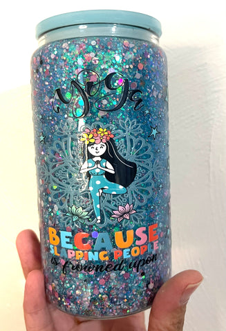 Yoga 16 oz. Glitter Glass Snow Globe Tumbler