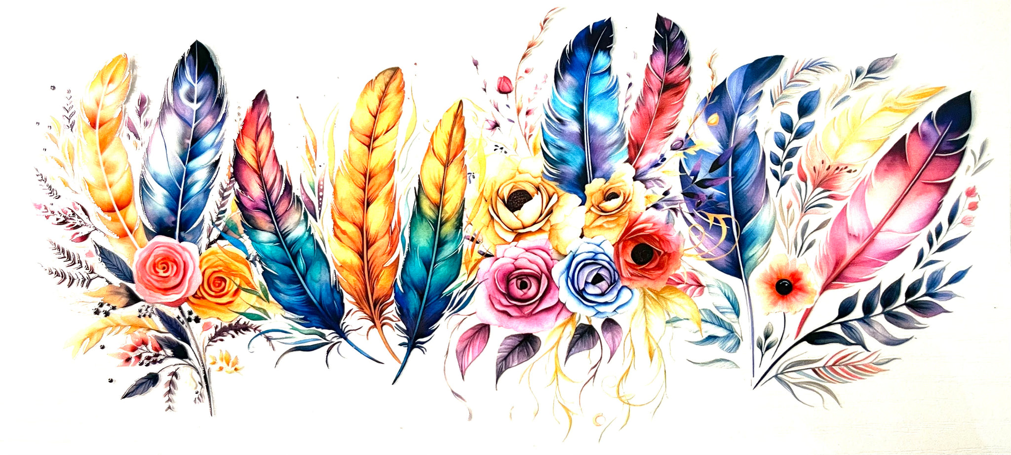 #330 Colorful Feathers UVDTF Tumbler Wrap