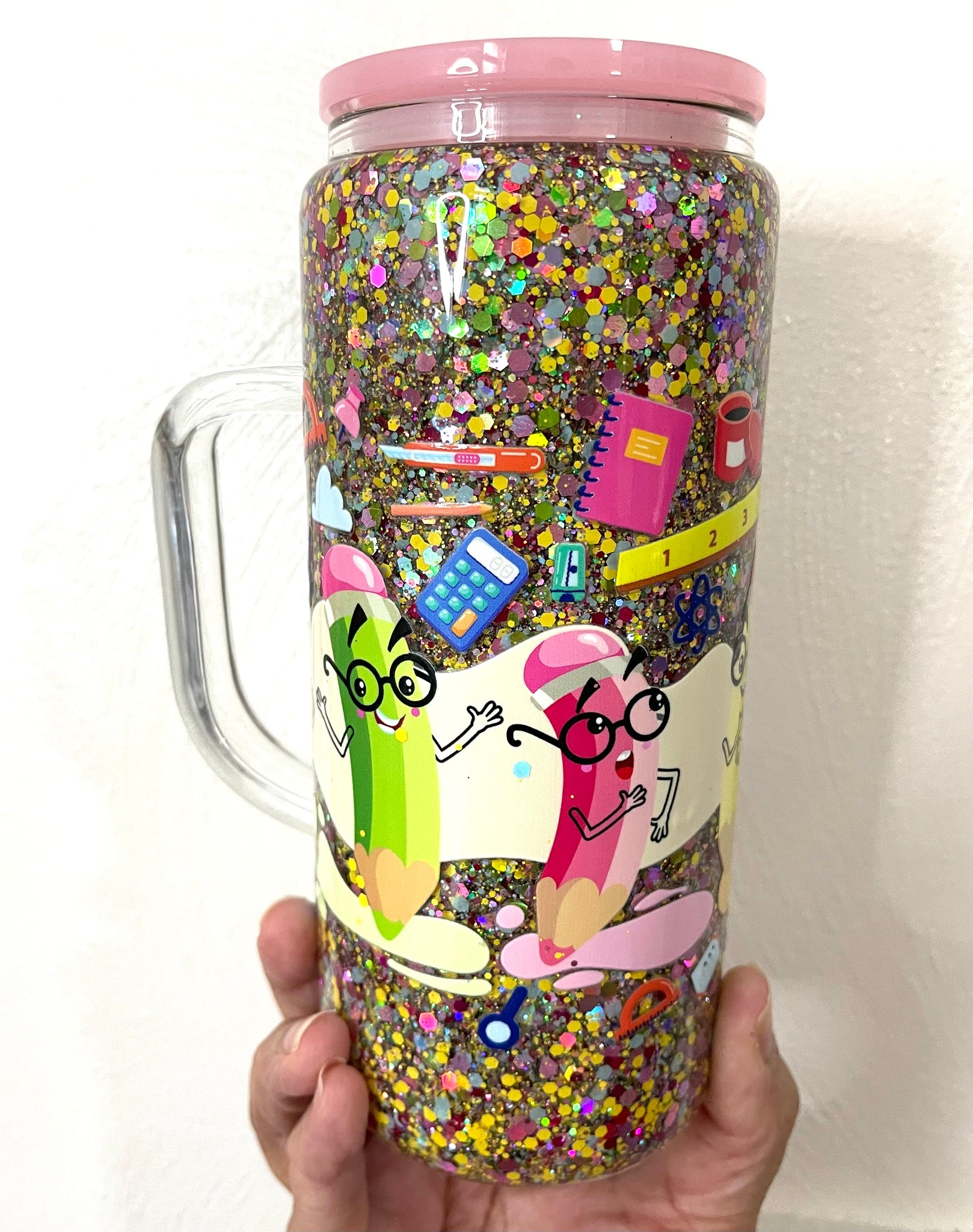 20 oz. Snow Globe With Handle Glass Dancing Pencils Tumbler