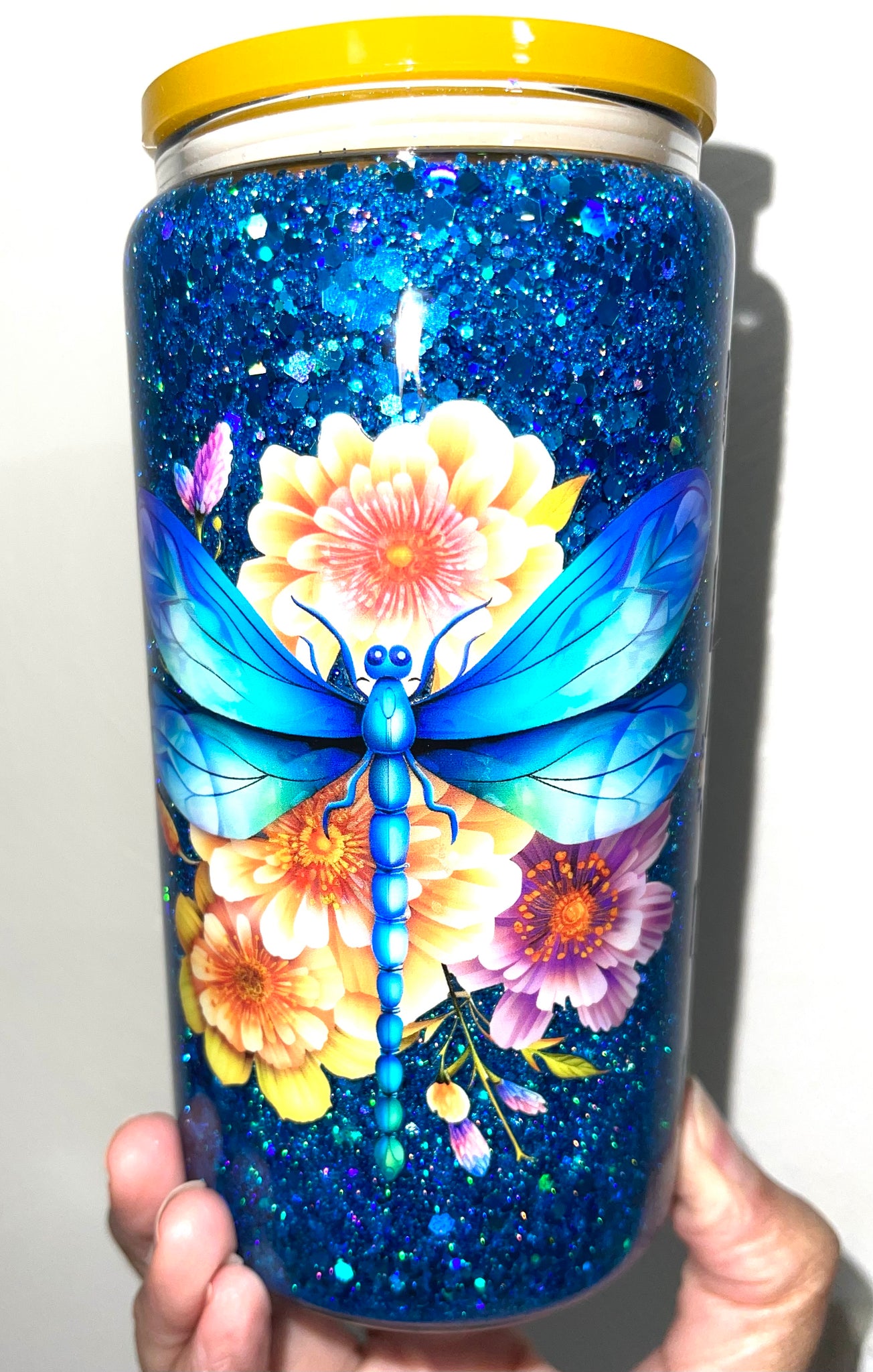 16 oz. Mom Dragonfly Glass Snow Globe Tumbler