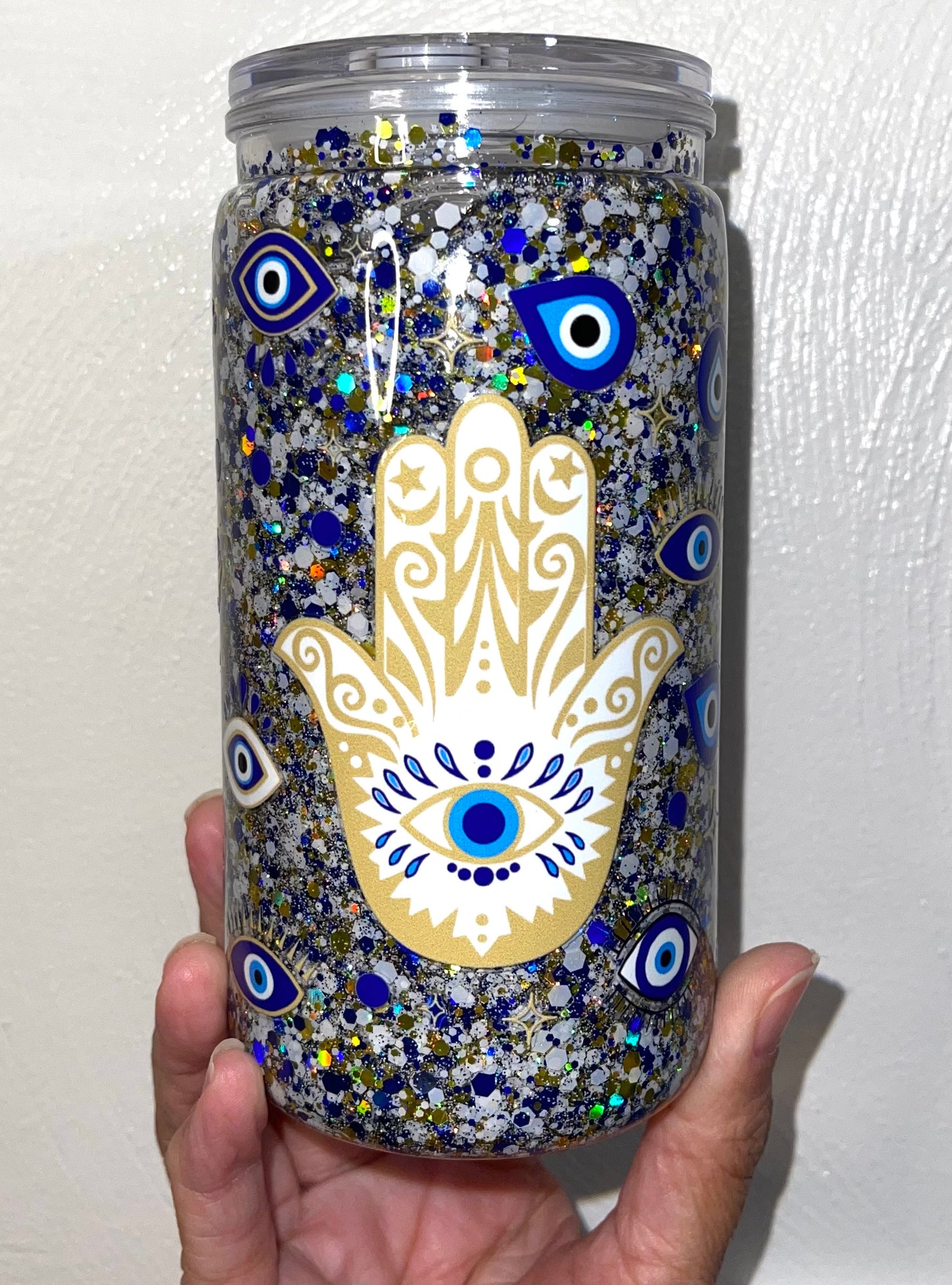 16 oz. Evil Eye Protection Acrylic Snow Globe Tumbler