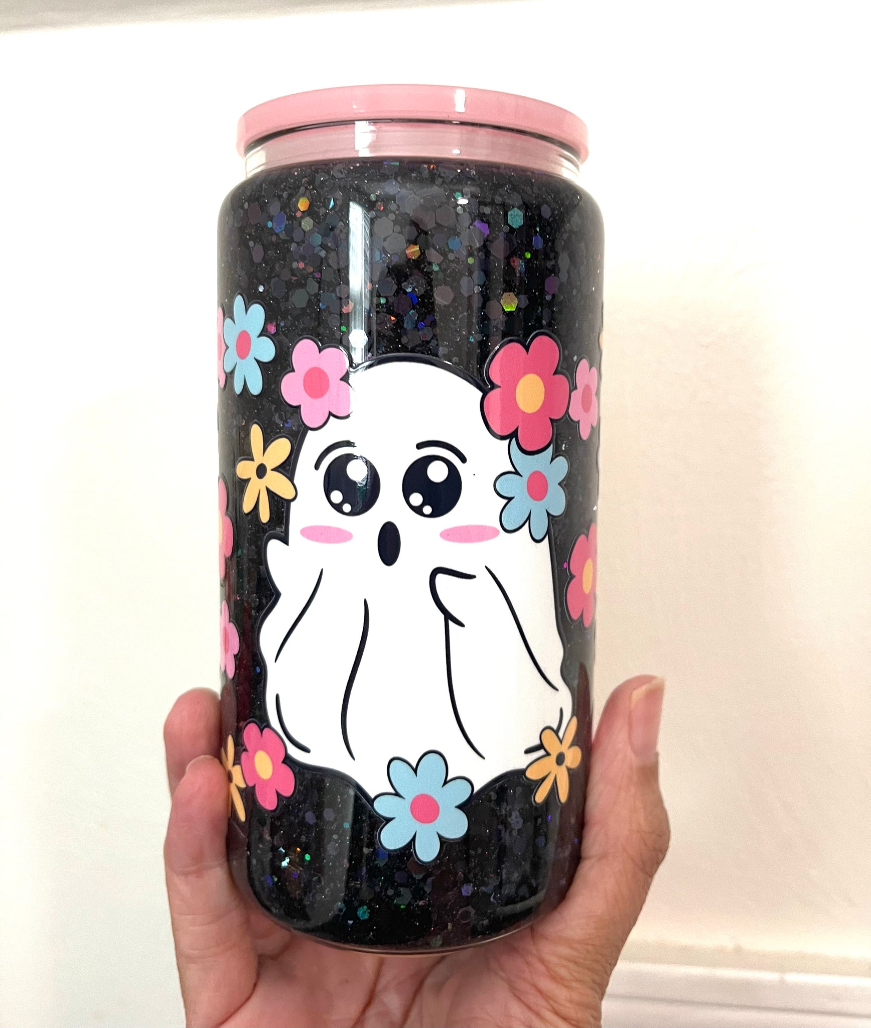 16 oz. Glass Snow Globe Tumbler Cute Ghost